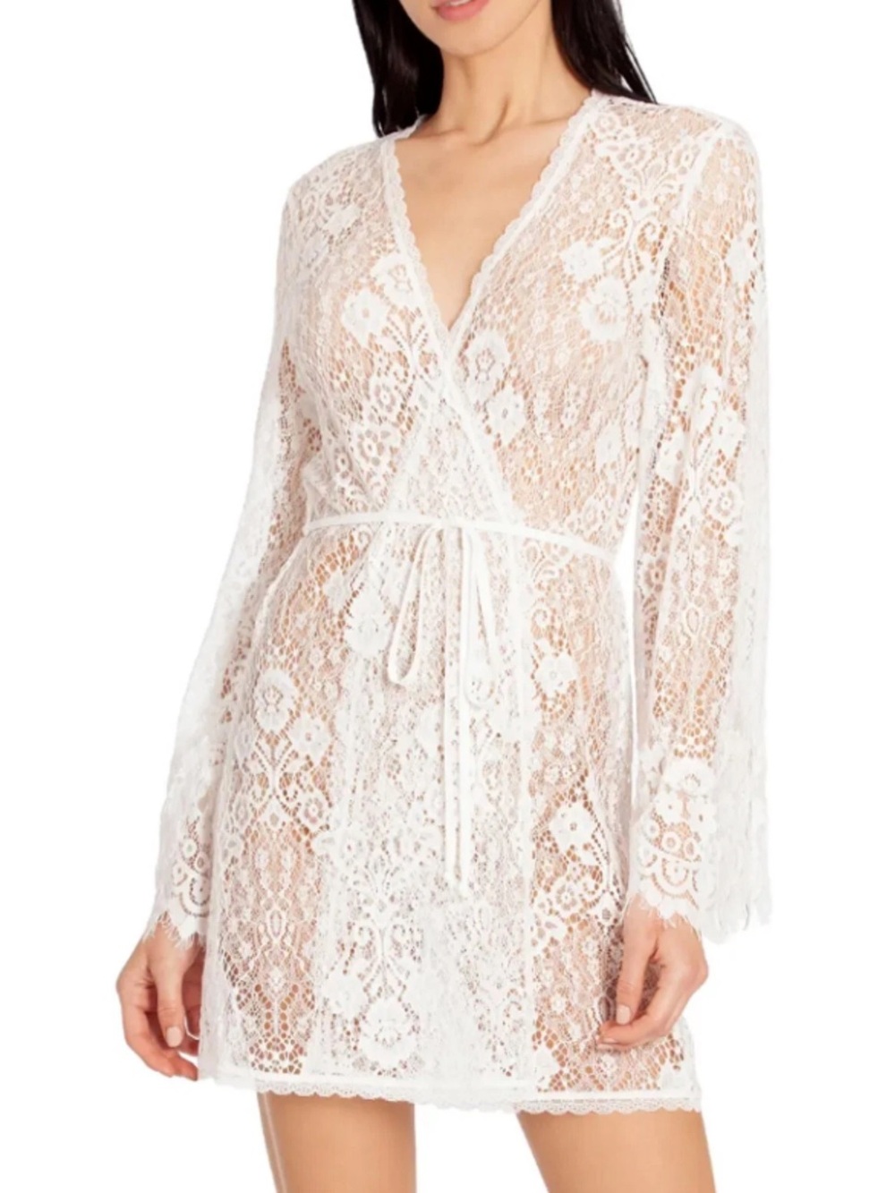 NWOT In Bloom by Jonquil Lace Wrap Robe Ivory Size XS-S